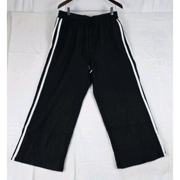 Knitted Sleeveless Cardigans Pants Lounge Set Women XL Black White Trim - Picture 3 of 14